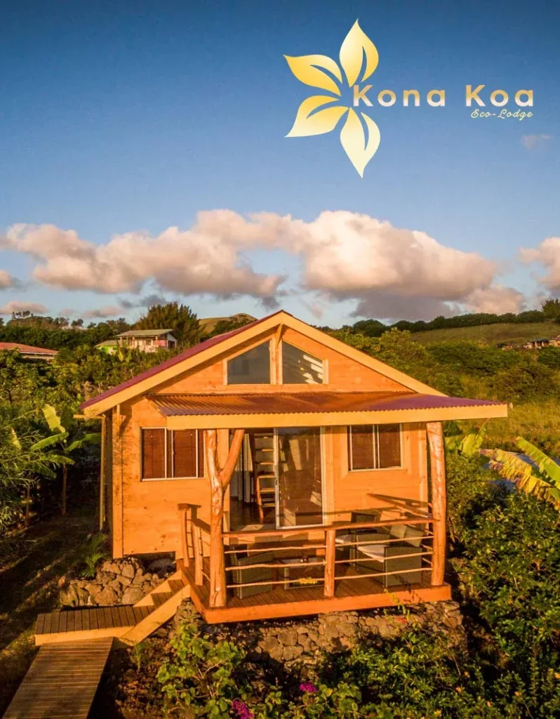 Aerial view of a single bungalow at Kona Koa Eco Lodge, Easter Island.