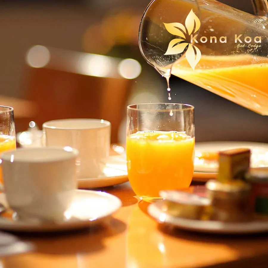 Fresh orange juice served at breakfast at Kona Koa Eco Lodge, Easter Island.
